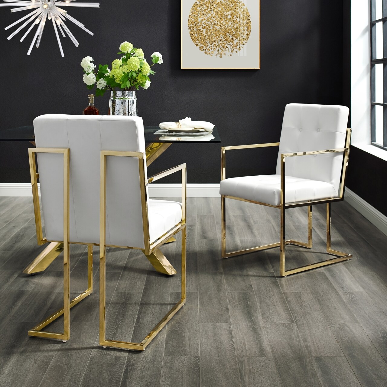 Inspired Home Cecille PU Leather or Velvet Dining Chair Set of 2